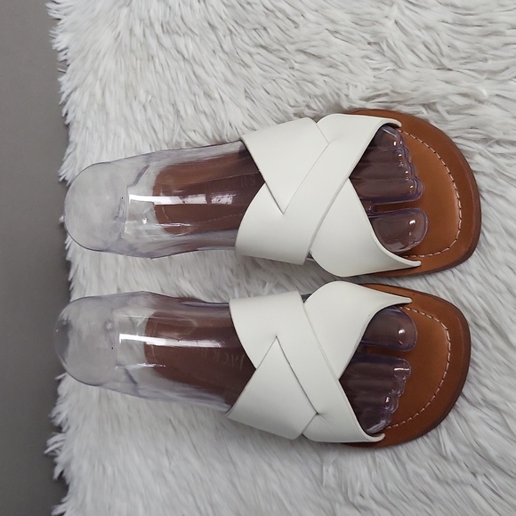 Jack Rogers Slotted Solane X-band White Leather Flip Flops, Size 6M - Picture 2 of 13